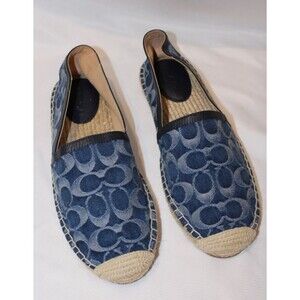 Coach Codi Espadrille Jacquard Print Slip on Shoes Denim Blue‎ NWOB SZ 8.5